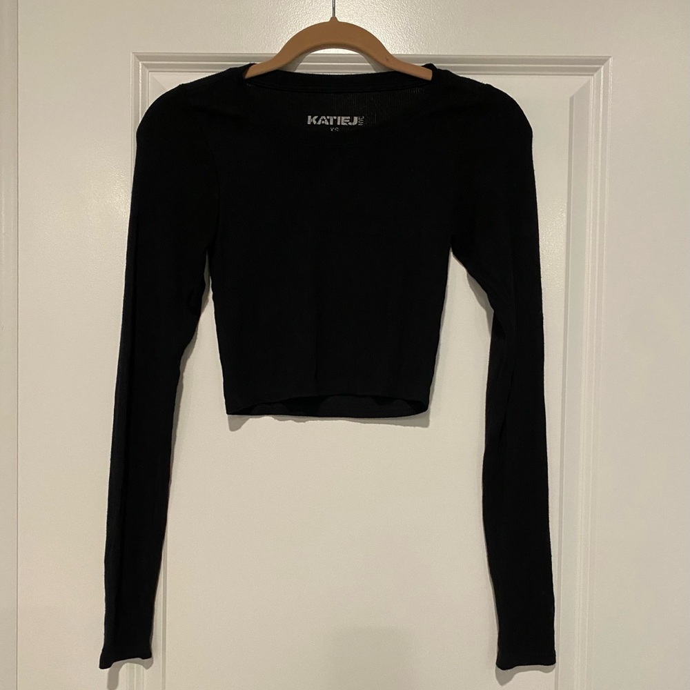Katie J NYC Black Long Sleeve Fitted Cropped Top